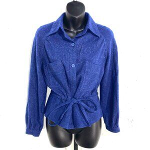 Vintage 70's 1/more Dark Blue Angora Blazer Juniors Size 9/10